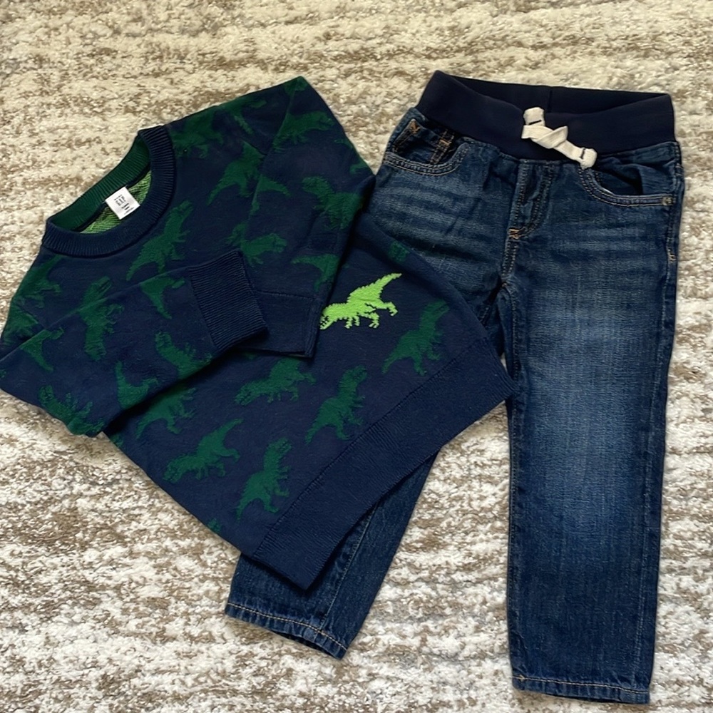 GAP Denim Dinosaur🦖 Sweater Set Jeans Slim